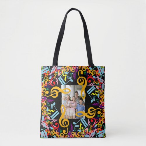 Personalized Photo Jumbled Music Notes Tote Bag