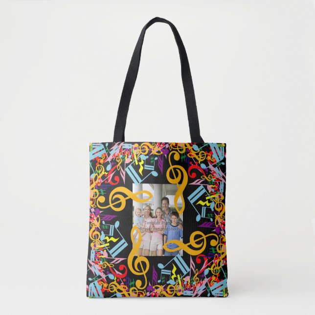 Personalized Photo Jumbled Music Notes Tote Bag (Front)