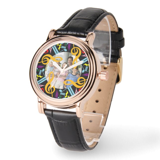 Personalized Photo Jumbled Music Notes Watch (Angle)