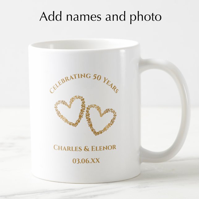 Personalized Photo Keepsake 50th Anniversary Gift Coffee Mug (Create a personalized photo keepsake golden 50th wedding anniversary mug. Great custom gift idea.)