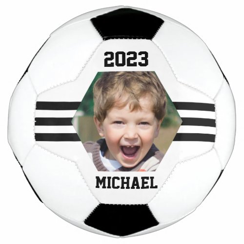 Personalized Photo Keepsake Black Stripes Soccer Ball
