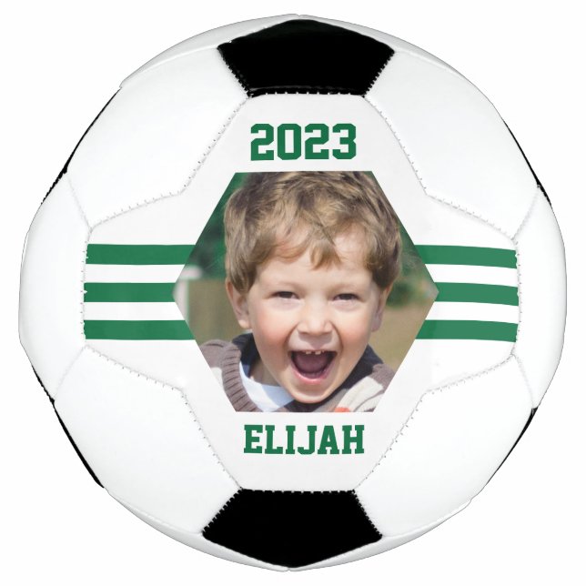 Personalized Photo Keepsake Hunter Green Stripes Soccer Ball (Front)