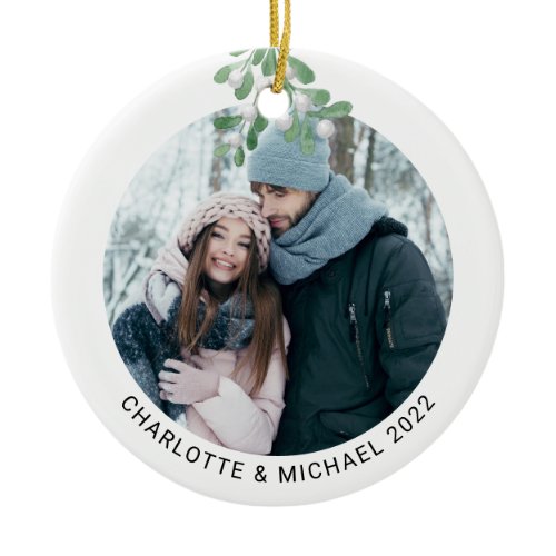 Personalized Photo Keepsake Mistletoe  Ceramic Ornament
