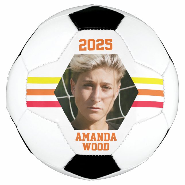 Personalized Photo Keepsake Rainbow Stripes Soccer Ball (Front)
