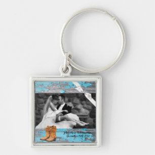 Personalized Photo Key Chain Blue Wood Barn Door B