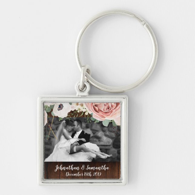 Personalized Photo Key Chain Geometric Garden Rose (Front)