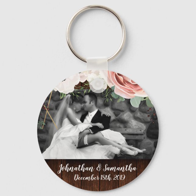 Personalized Photo Key Chain Geometric Garden Rose (Front)