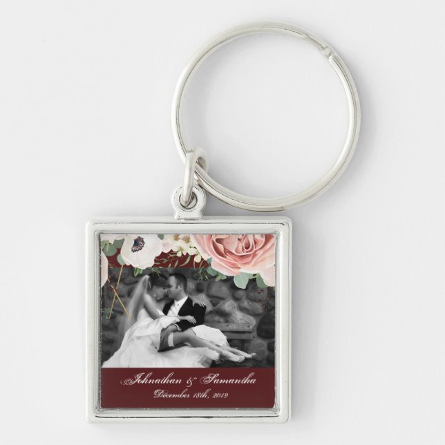 Personalized Photo Key Chain Geometric Garden Wine (Front)