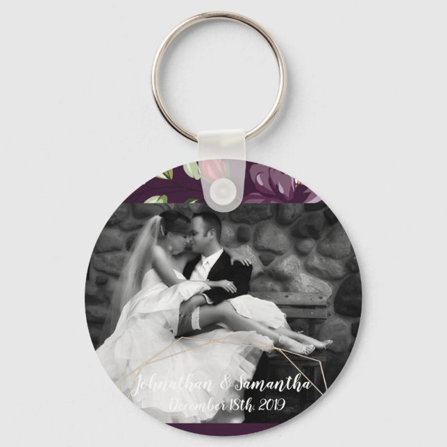 Personalized Photo Key Chain Plum Purple Roses Gol (Front)