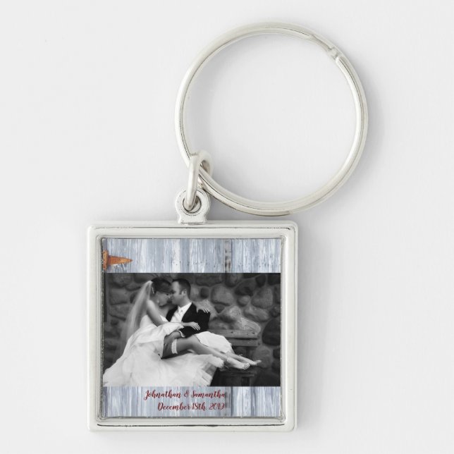Personalized Photo Key Chain White Wash Wood Barn (Front)