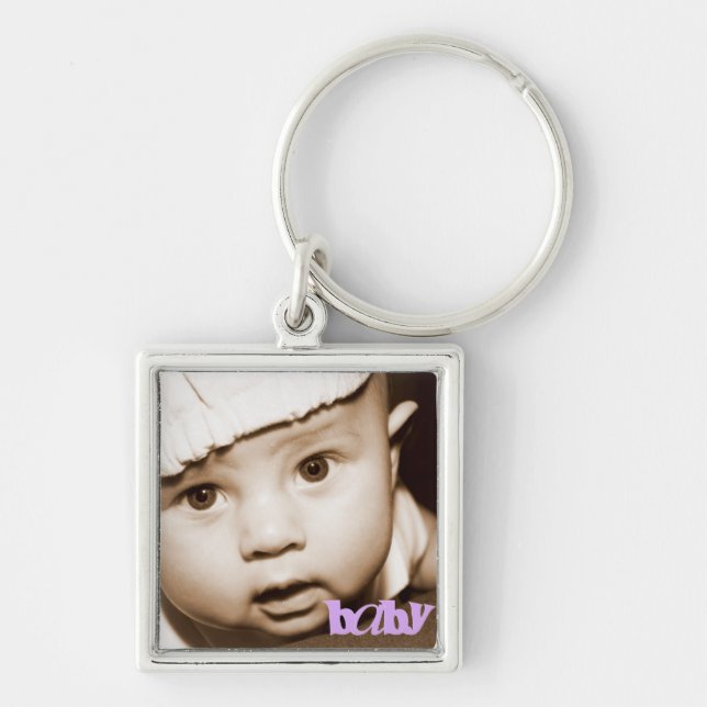 Personalized Photo Keychain "Baby" in Purple (Front)