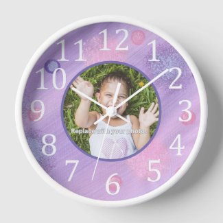 Personalized Photo Lavender Frame Wall Clock