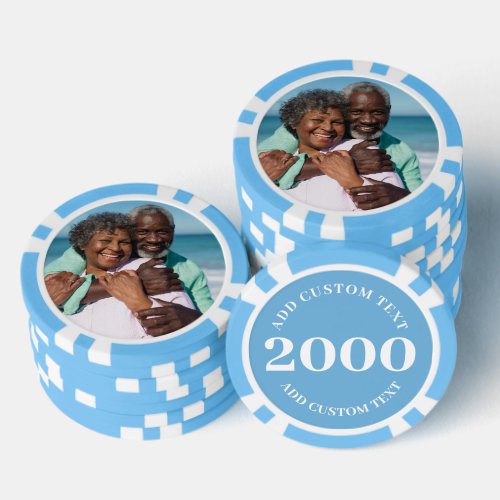 Personalized Photo Light Blue 2000 Value Game Poker Chips