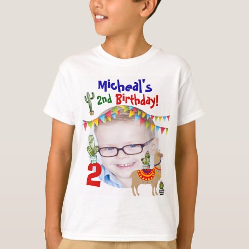 Personalized Photo Llama Birthday party boys T_Shirt