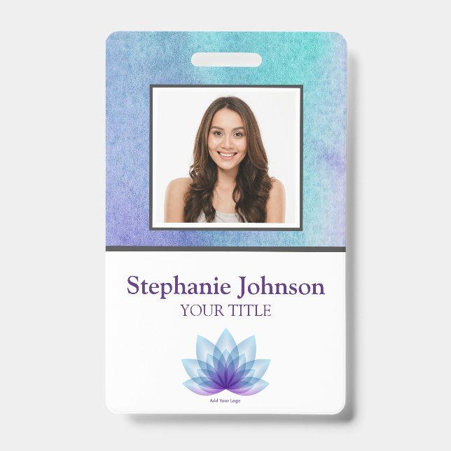 Personalized Photo Logo Bar Code Teal ID Company Badge (Front)