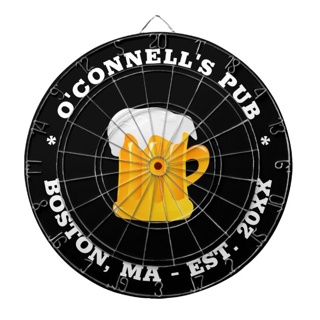 Personalized photo logo name est date sign black dart board (Front)