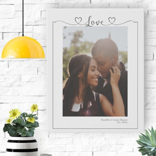 Personalized Photo Love Heart Typography Faux Canvas Print