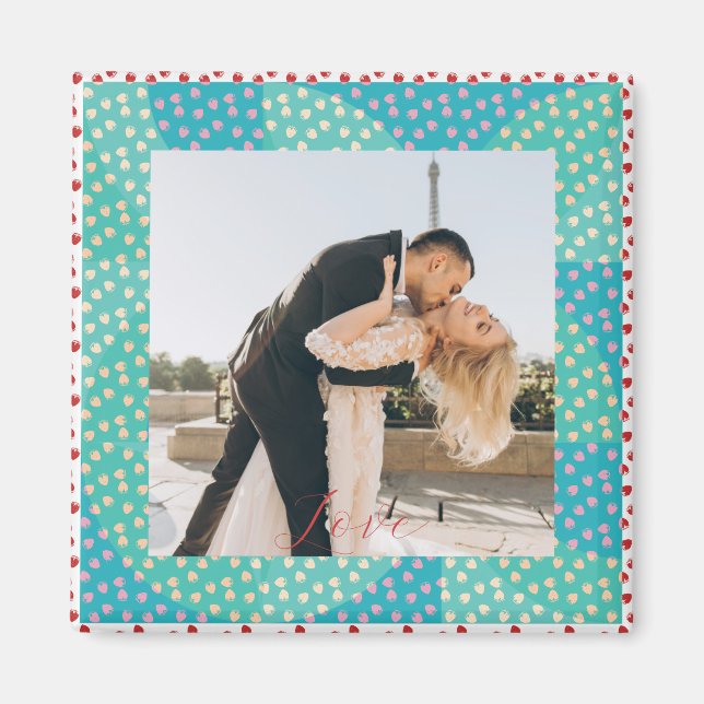 Personalized Photo Love Strawberry Frame Magnet (Front)