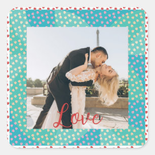Personalized Photo LOVE Strawberry Frame Square Sticker