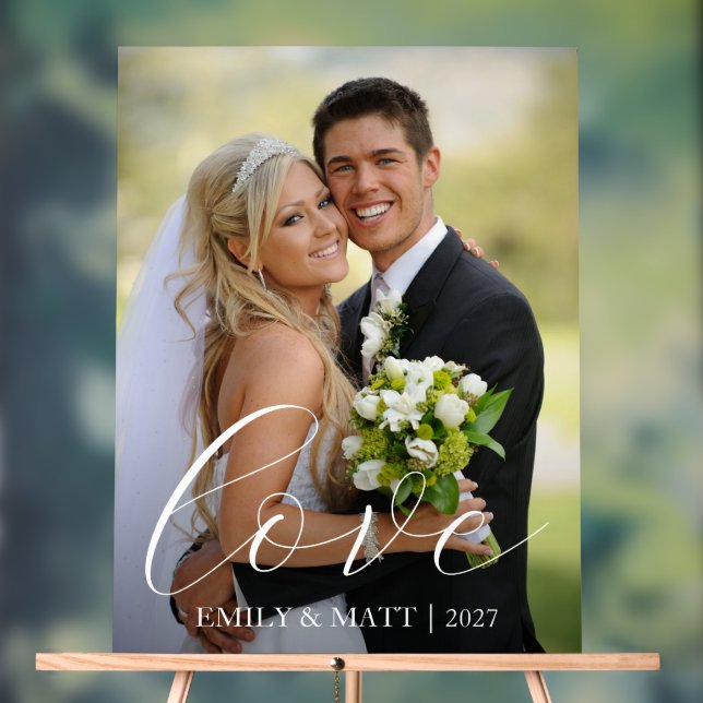 Personalized Photo Love Wedding Welcome Acrylic Sign (Neutral)