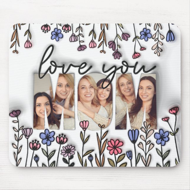 Personalized Photo Love You Mom Wildflowers Mouse Pad (Front)