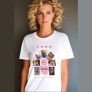 Personalized Photo LOVE you MOM with Hearts White T-Shirt