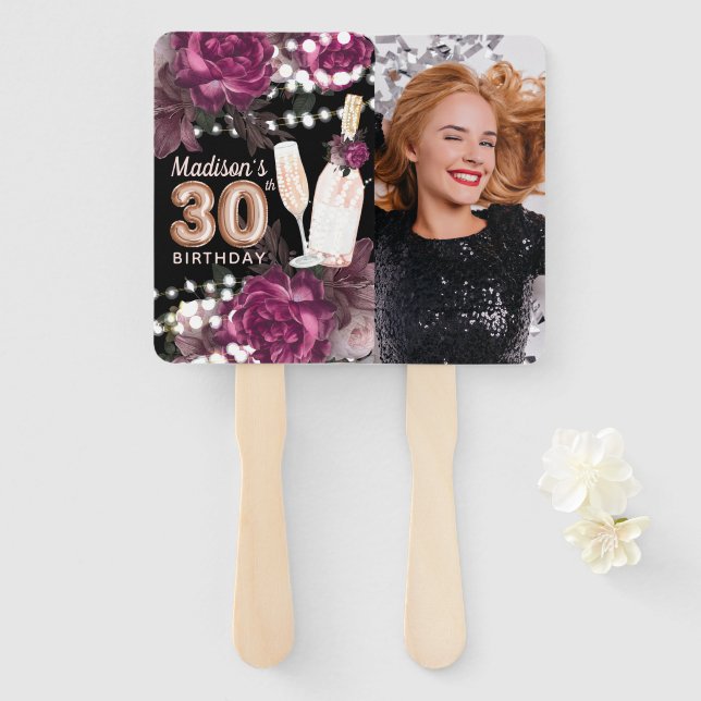 Personalized Photo Luxury 30th Birthday Hand Fan (Front and Back)