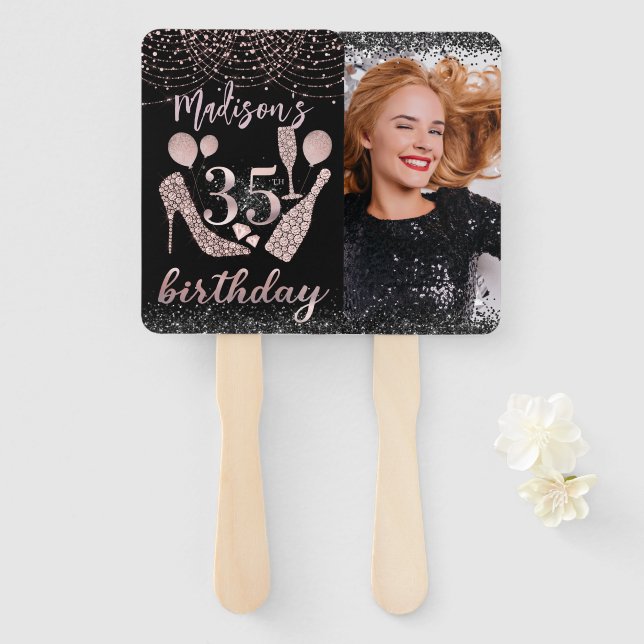 Personalized Photo Luxury 35th Birthday Hand Fan (Front and Back)
