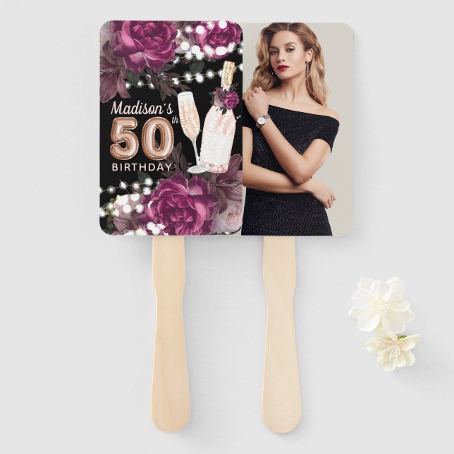 Personalized Photo Luxury 50th Birthday Hand Fan (Front and Back)