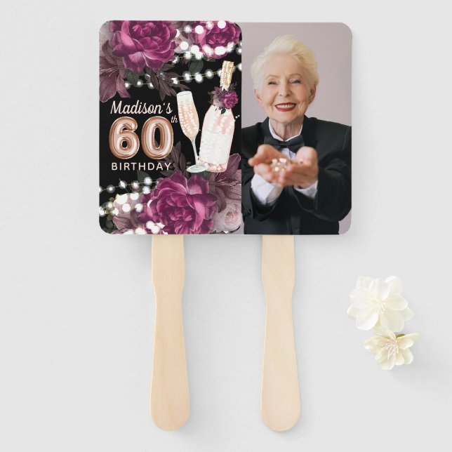 Personalized Photo Luxury 60th Birthday Hand Fan (Front and Back)