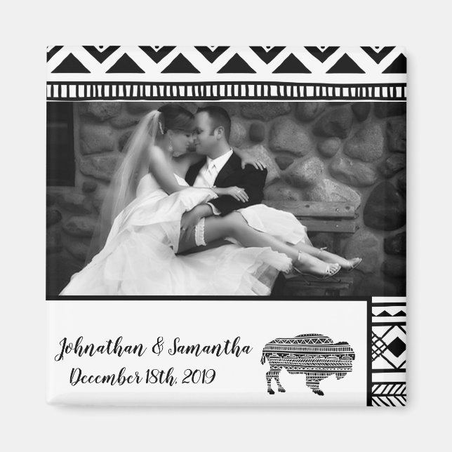 Personalized Photo Magnet Boho Buffalo Tribal Patt (Front)