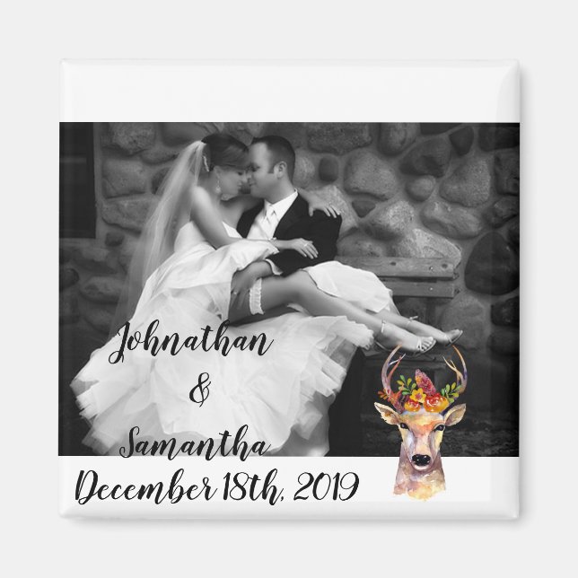 Personalized Photo Magnet boho deer Buck Head Brow (Front)
