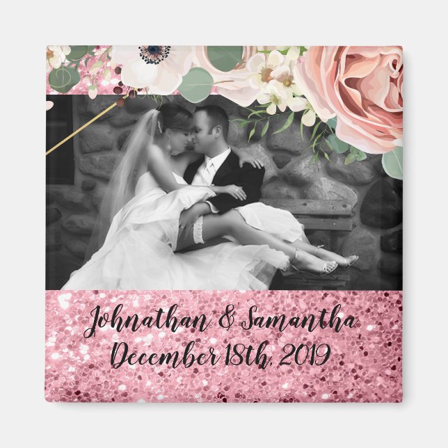 Personalized Photo Magnet Geometric Garden Rose (Front)