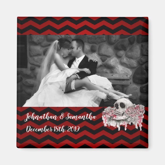 Personalized Photo Magnet  skull Rose Gothic Chevr (Front)