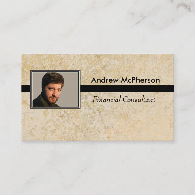 Personalized Photo Masculine Marble Tile Business Card (Front)