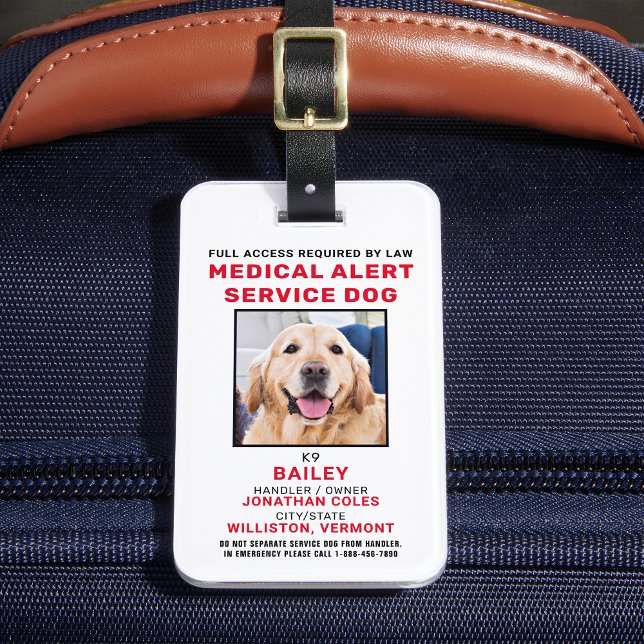 Personalized Photo Medical Alert Service Dog Badge Luggage Tag (Creator Uploaded)