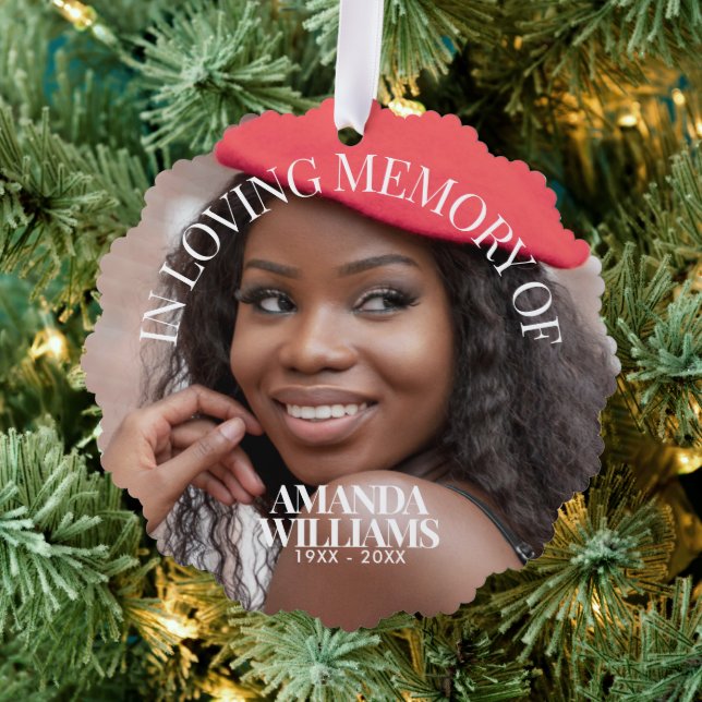 Personalized Photo Memorial Elegant Holiday Ornament Card (Insitu (Tree))