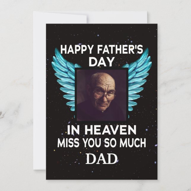 Personalized Photo Memorial Father's Day in Heaven Holiday Card (Front)