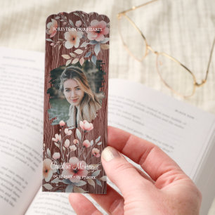 Personalized Photo Memorial Rustic Floral Bookmark