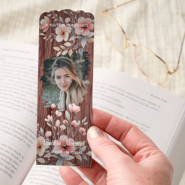 Personalized Photo Memorial Rustic Floral Bookmark (Hand)