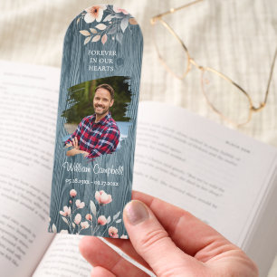 Personalized Photo Memorial Rustic Floral Bookmark