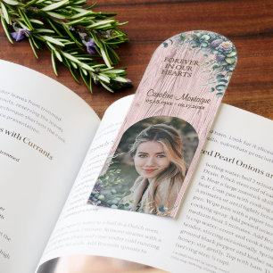 Personalized Photo Memorial Rustic Floral Bookmark