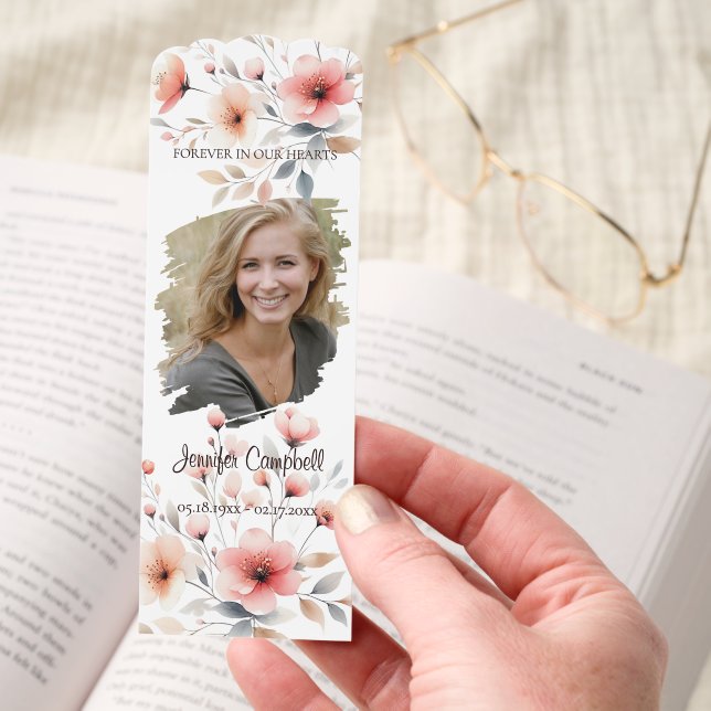 Personalized Photo Memorial Rustic Floral Bookmark (Hand)