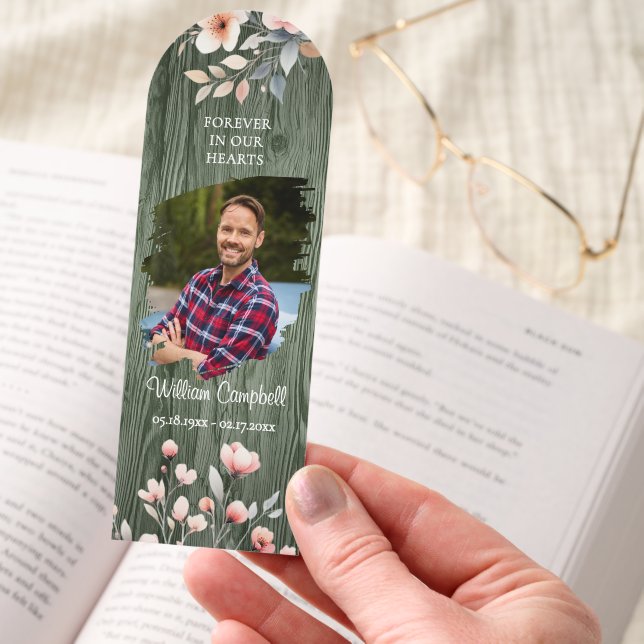 Personalized Photo Memorial Rustic Floral Bookmark (Hand)