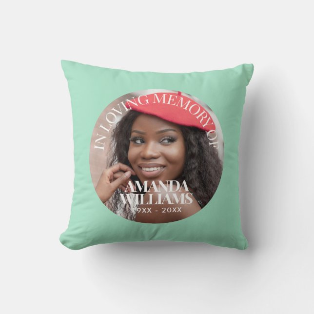 Personalized Photo Memorial Simple Mint Green Throw Pillow (Front)