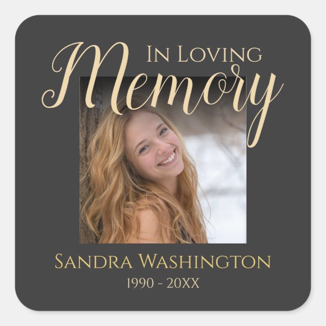 Personalized Photo Memorial Square Sticker (Front)