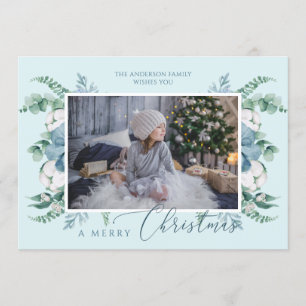 Personalized Photo Merry Christmas Botanical Holiday Card