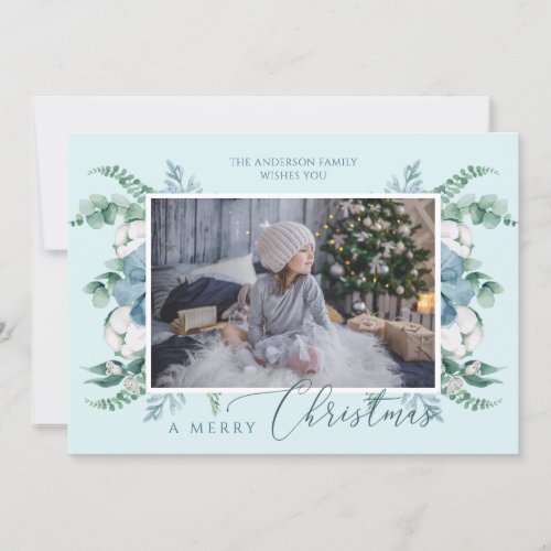 Personalized Photo Merry Christmas Botanical Holiday Card