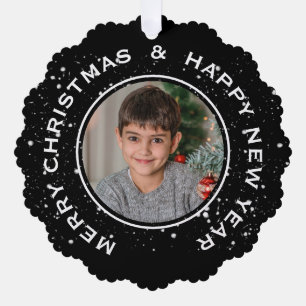 PERSONALIZED PHOTO MERRY CHRISTMAS HAPPY NEW YEAR ORNAMENT CARD