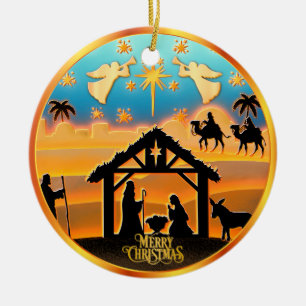 Personalized Photo "Merry Christmas" Nativity Ceramic Ornament